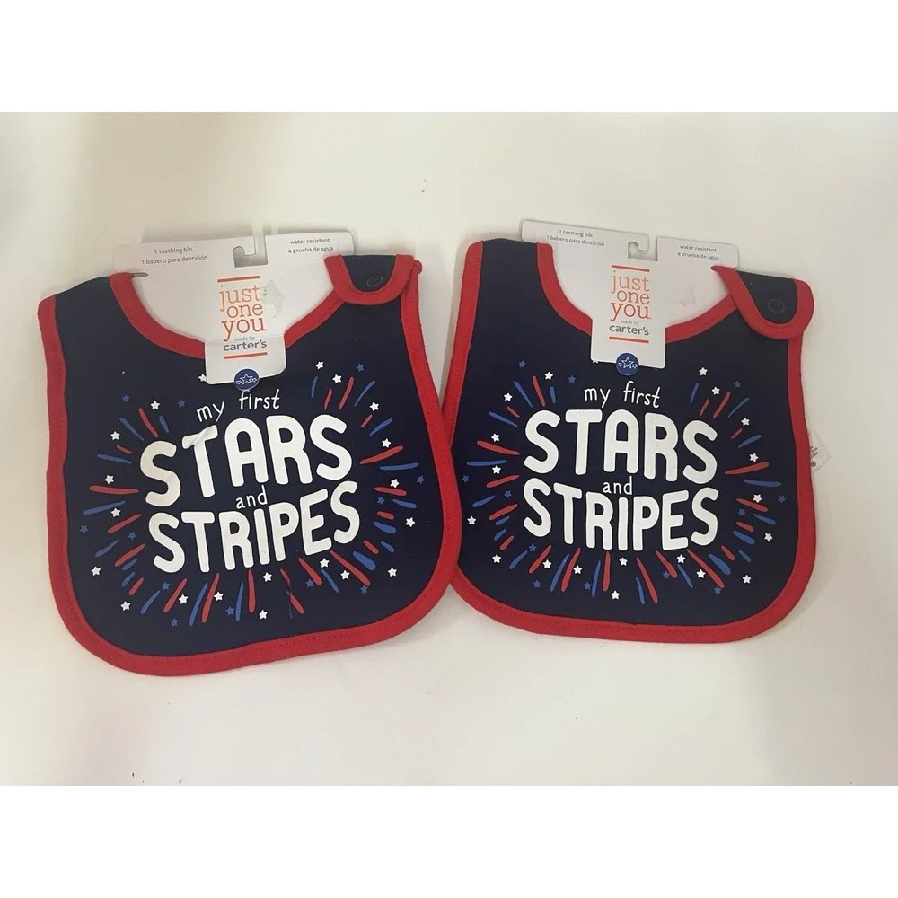 2 Pack Patriotic My First Stars & Stripes Bib New